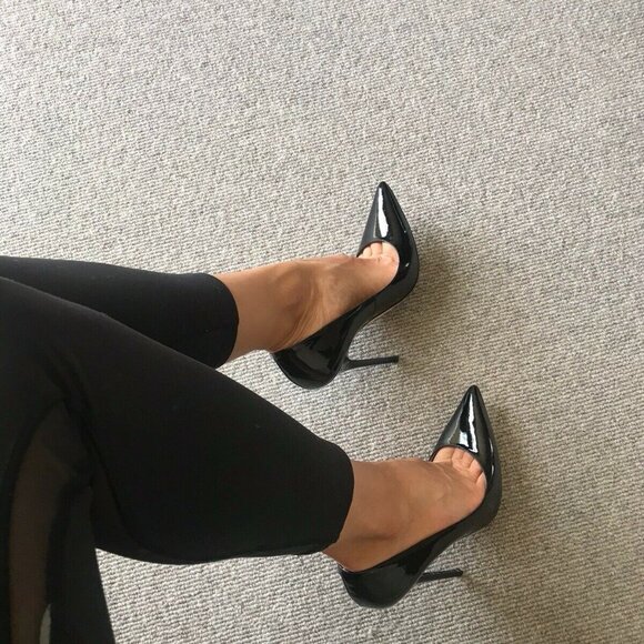 Jimmy Choo Anouk Stiletto Heel Pumps Patent Leather Black Pointed Toe - Picture 8 of 9